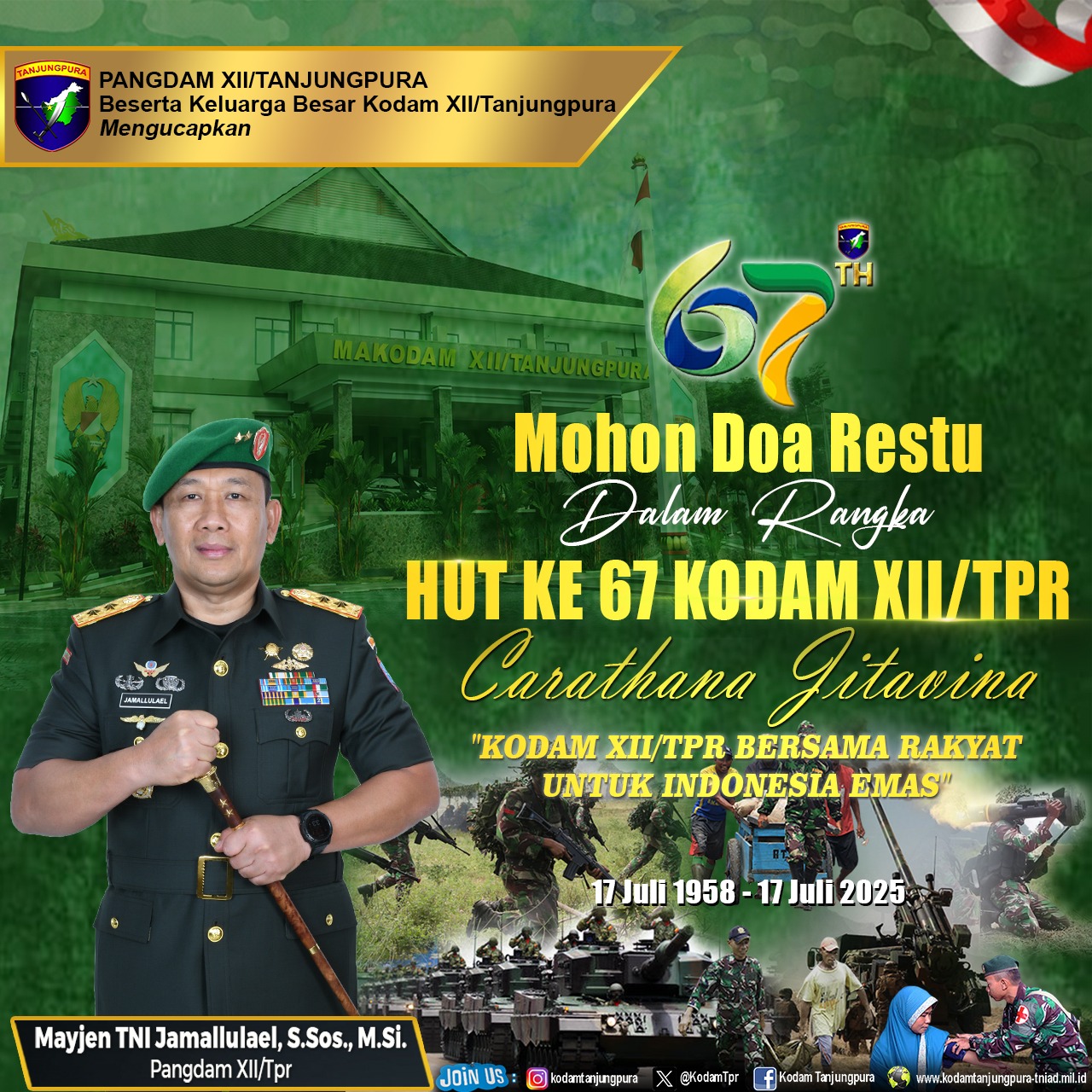 Mohon Doa Restu Dalam Rangka HUT ke 67 Kodam XII Tanjungpura