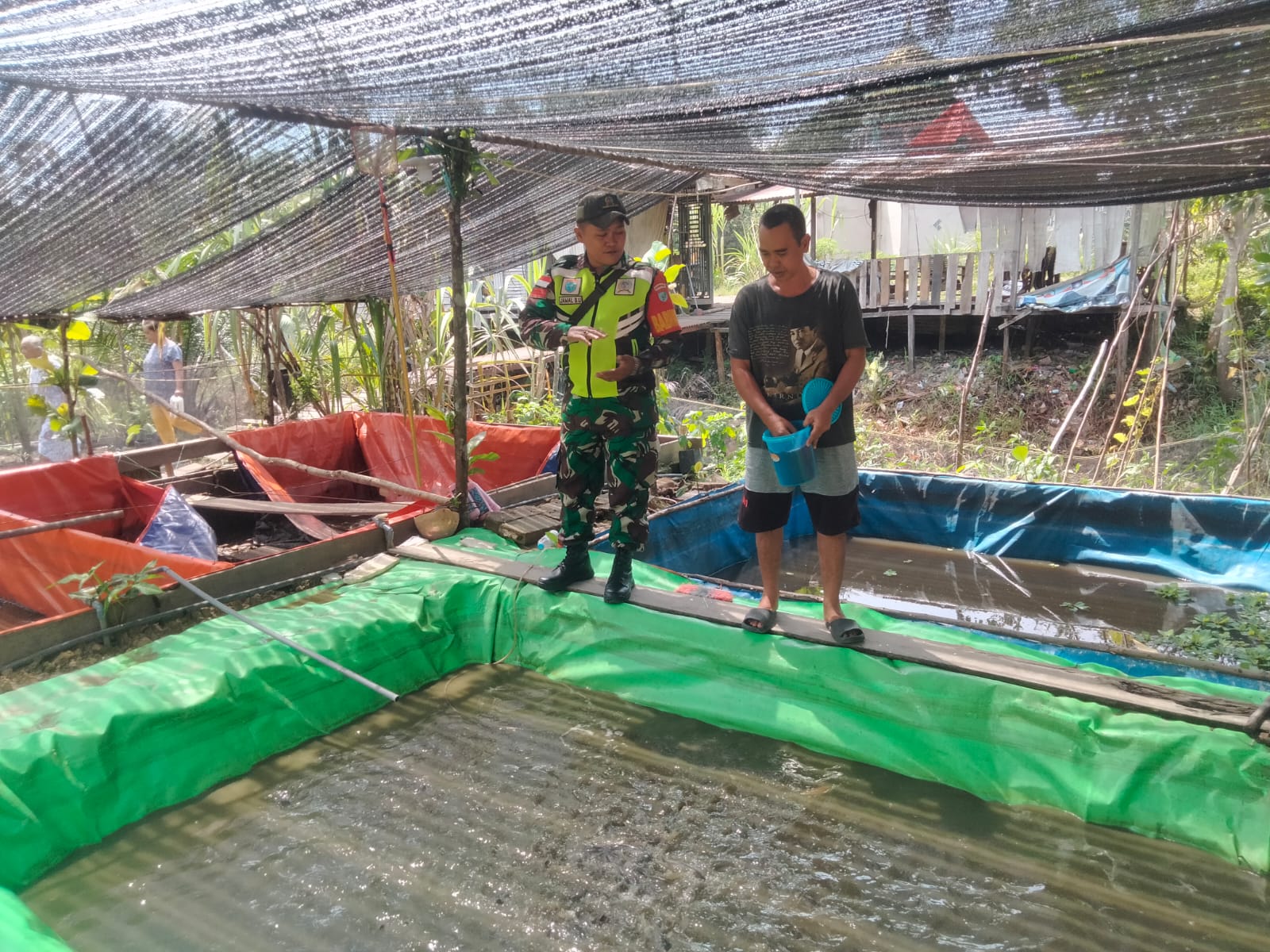 Perkuat Ketahanan Pangan, Babinsa Selakau Tua Turun Langsung Dampingi Peternak Ikan